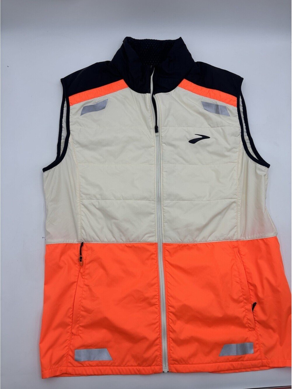 Brooks Vest Womens Small Petite Visible Reflectors Orange White Black Full Zip